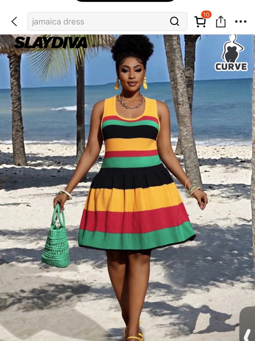 Curve Jamaica Stripe Sleeveless Fit & Flare Dress - Yellow, Red, Green, Black